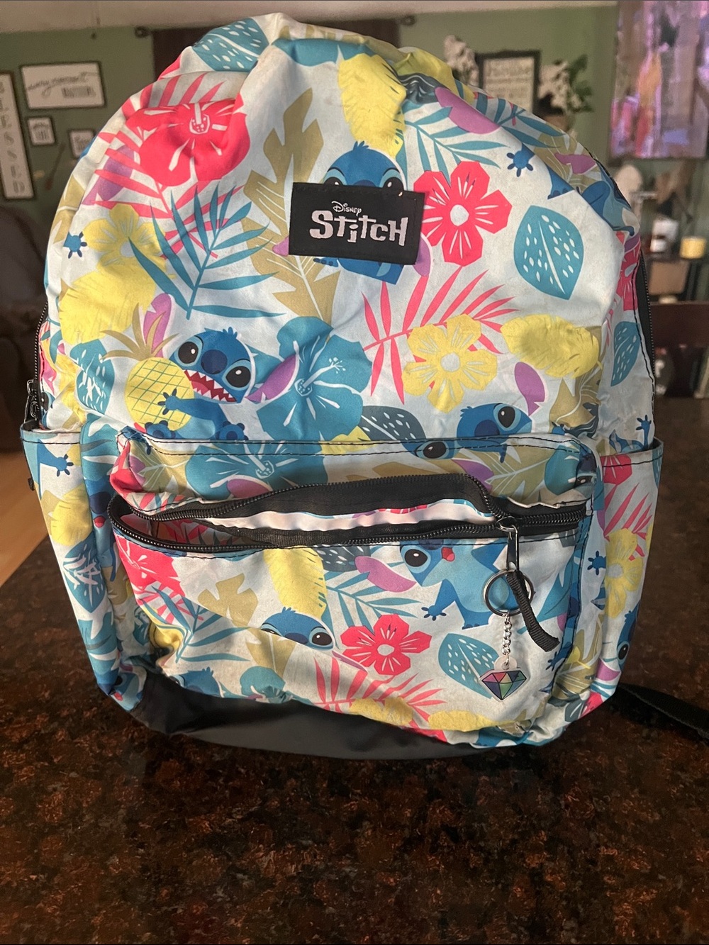 Disney Stitch Floral Tropical Backpack - Blue, Yellow, Pink
